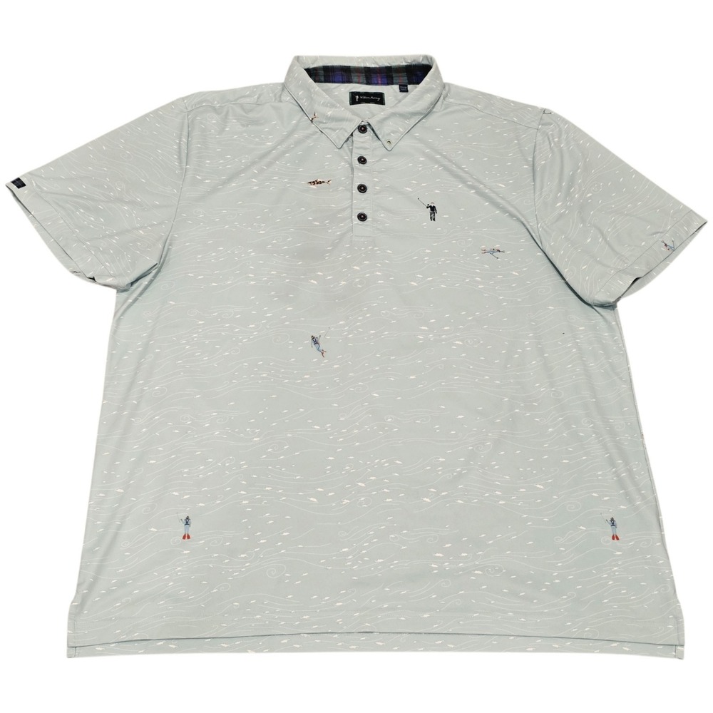 William Murray Golf Mens XXL Polo Shirt Fishing Fish Wave Print Performance Blue